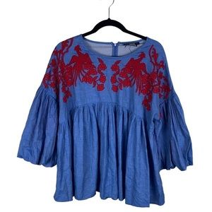 Anthropologie Hemant & Nandita Lianna Embroidered Phoenix Blouse